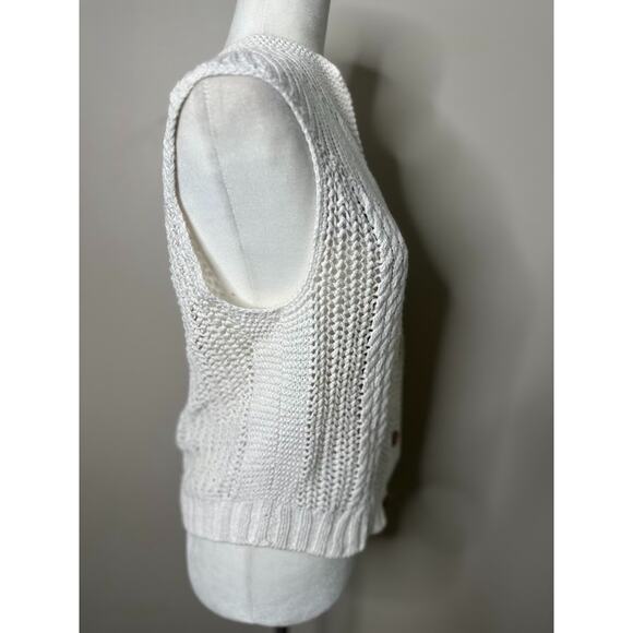 Specialty House White Crochet Sweater Cardigan Vest Large Button Boho Fisherman - Picture 5 of 11